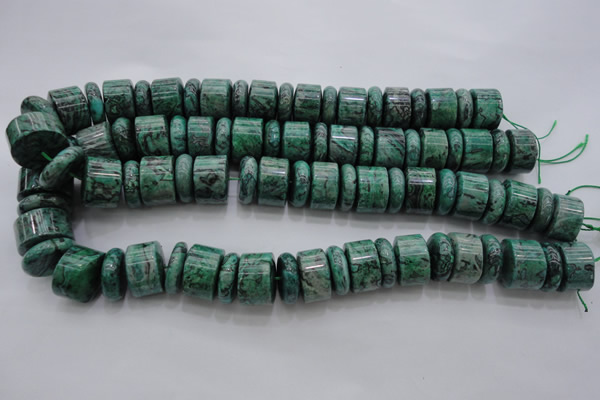 CRB197 15.5 inches 6*18mm – 13*18mm rondelle green picture jasper beads