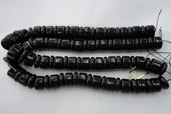 CRB206 15.5 inches 6*18mm - 13*18mm rondelle black agate beads