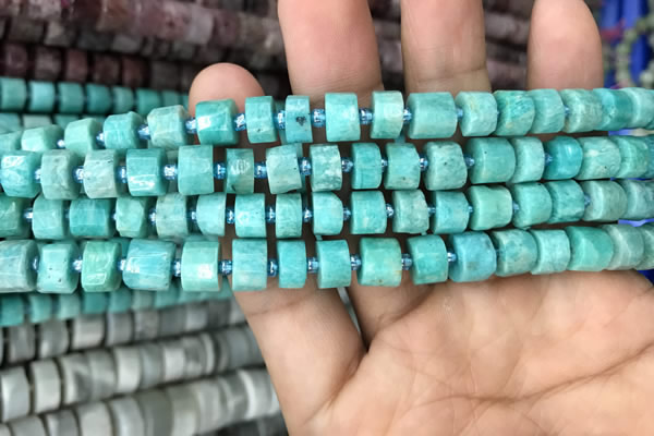 CRB2160 15.5 inches 7mm - 8mm faceted tyre amazonite gemstone beads