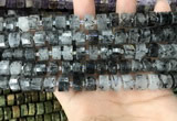 CRB2191 15.5 inches 9mm - 10mm faceted tyre black rutilated quartz beads