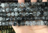 CRB2192 15.5 inches 10mm - 11mm faceted tyre black rutilated quartz beads