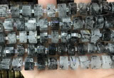 CRB2194 15.5 inches 12mm - 13mm faceted tyre black rutilated quartz beads