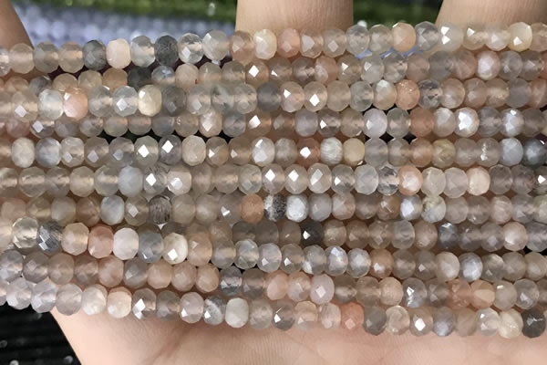 CRB2256 15.5 inches 3*4mm faceted rondelle rainbow moonstone beads