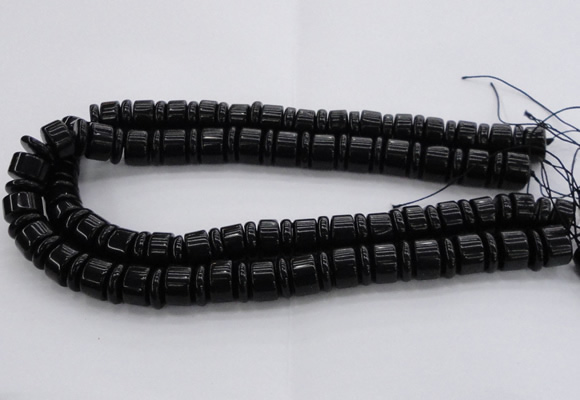 CRB254 15.5 inches 5*14mm - 10*14mm rondelle black agate beads