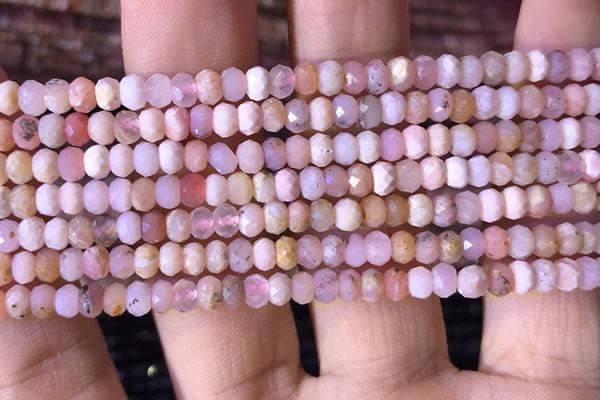 CRB2614 15.5 inches 3*4mm faceted rondelle pink opal beads