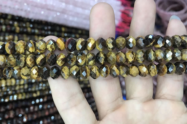 CRB3040 15.5 inches 6*8mm faceted rondelle yellow tiger eye beads