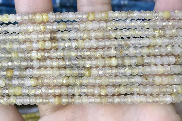 CRB3148 2.5*4mm faceted rondelle tiny golden rutilated quartz beads