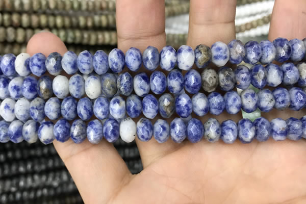 CRB4115 15.5 inches 5*8mm faceted rondelle blue spot stone beads