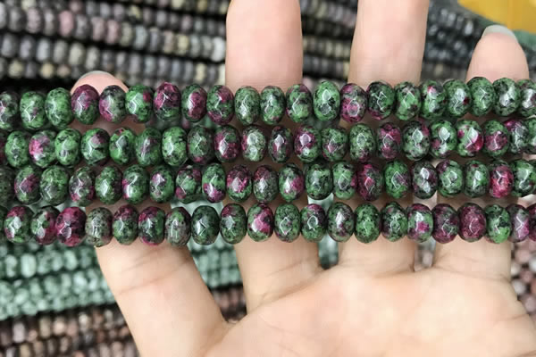 CRB4119 15.5 inches 5*8mm faceted rondelle imitation ruby zoisite beads