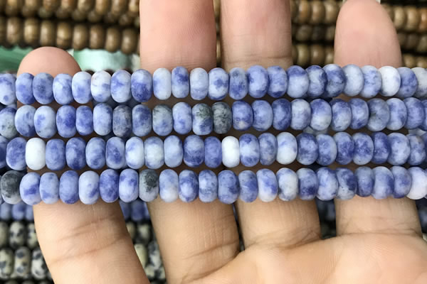 CRB5007 15.5 inches 4*6mm rondelle matte blue spot stone beads