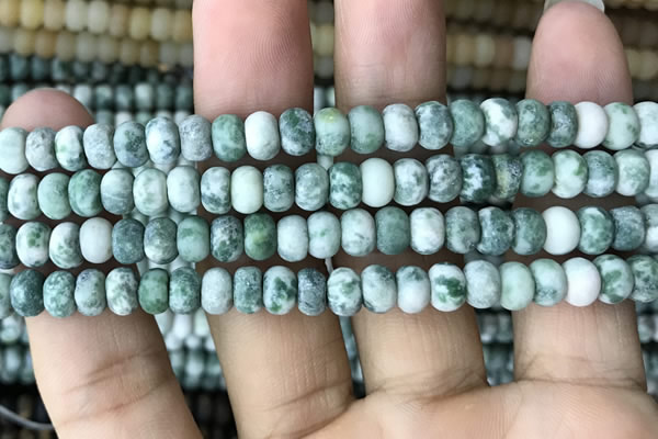 CRB5008 15.5 inches 4*6mm rondelle matte green spot stone beads