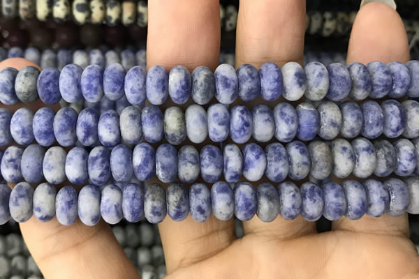 CRB5057 15.5 inches 5*8mm rondelle matte blue spot stone beads