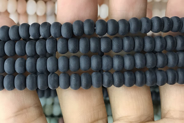 CRB5066 15.5 inches 5*8mm rondelle matte black agate beads wholesale