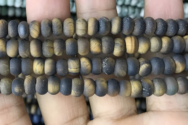 CRB5074 15.5 inches 5*8mm rondelle matte yellow tiger eye beads