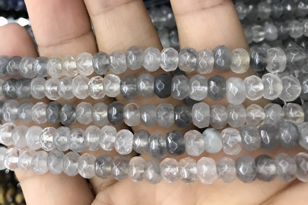 CRB5102 15.5 inches 4*6mm faceted rondelle cloudy quartz beads