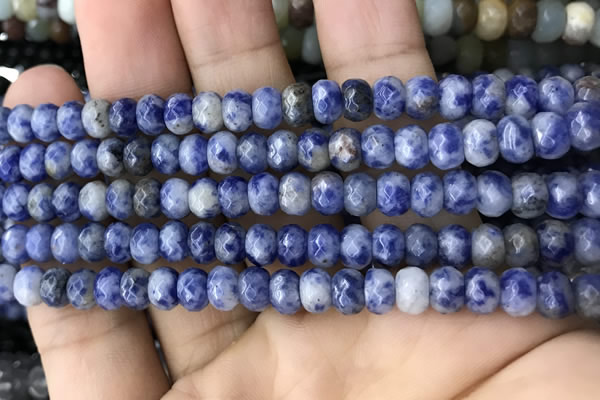 CRB5107 15.5 inches 4*6mm faceted rondelle blue spot stone beads