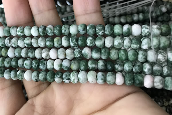 CRB5108 15.5 inches 4*6mm faceted rondelle green spot stone beads