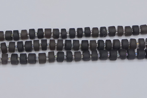 CRB513 15.5 inches 6*10mm tyre matte ice black obsidian beads