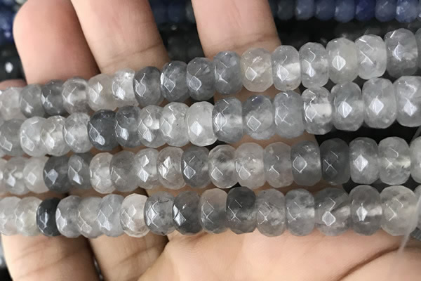 CRB5152 15.5 inches 5*8mm faceted rondelle cloudy quartz beads