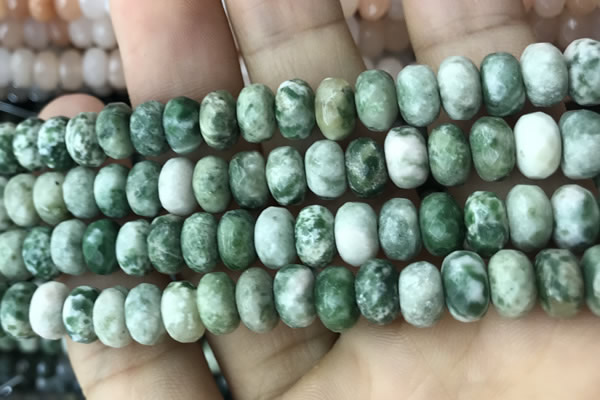 CRB5157 15.5 inches 5*8mm faceted rondelle green spot stone beads