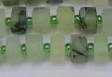 CRB525 15.5 inches 6*10mm tyre matte green rutilated quartz beads