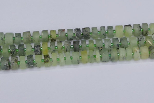 CRB527 15.5 inches 7*14mm tyre matte green rutilated quartz beads