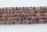 CRB5610 15.5 inches 7mm - 8mm faceted tyre strawberry quartz beads