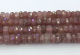 CRB5624 15.5 inches 6*12mm faceted rondelle strawberry quartz beads