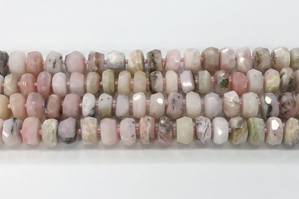 CRB5659 15.5 inches 7*11mm-9*13mm faceted rondelle pink opal beads wholesale