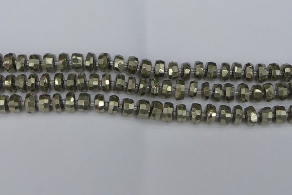 CRB597 15.5 inches 6*10mm faceted rondelle pyrite beads