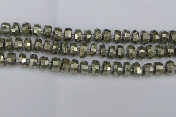 CRB598 15.5 inches 7*12mm faceted rondelle pyrite beads