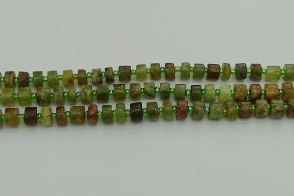 CRB664 15.5 inches 5*8mm tyre green garnet gemstone beads