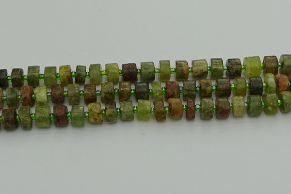 CRB665 15.5 inches 6*10mm tyre green garnet gemstone beads