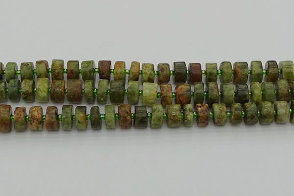 CRB666 15.5 inches 6*12mm tyre green garnet gemstone beads