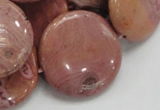 CRC76 15.5 inches 30mm flat round rhodochrosite gemstone beads