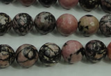 CRD14 15.5 inches 10mm faceted round rhodonite gemstone beads