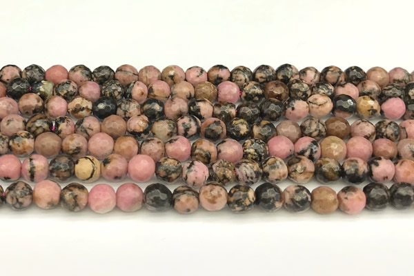 CRD360 15 inches 6mm faceted round rhodonite beads wholesale