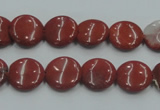 CRE06 16 inches 12mm flat round natural red jasper beads wholesale