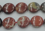 CRE07 16 inches 15mm flat round natural red jasper beads wholesale