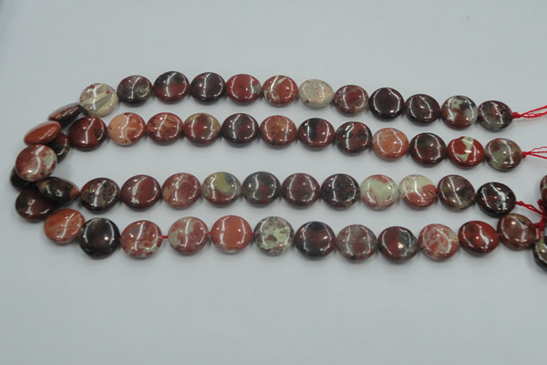 CRE07 16 inches 15mm flat round natural red jasper beads wholesale