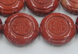 CRE20 16 inches 25mm carved coin natural red jasper beads wholesale