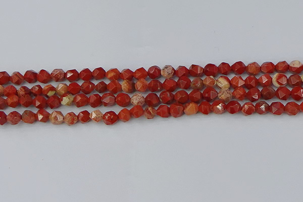 CRE345 15.5 inches 6mm faceted nuggets red jasper beads