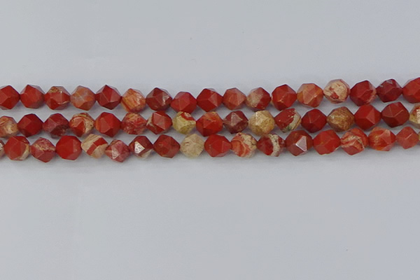 CRE346 15.5 inches 8mm faceted nuggets red jasper beads