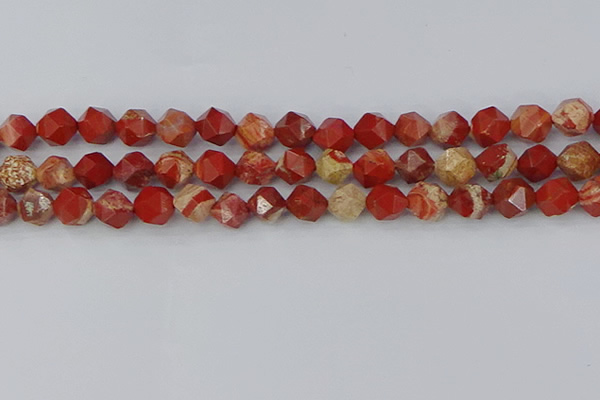 CRE347 15.5 inches 10mm faceted nuggets red jasper beads