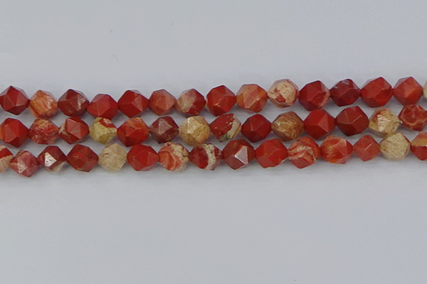 CRE348 15.5 inches 12mm faceted nuggets red jasper beads