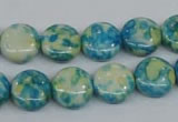 CRF117 15.5 inches 12mm flat round dyed rain flower stone beads