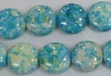 CRF119 15.5 inches 16mm flat round dyed rain flower stone beads