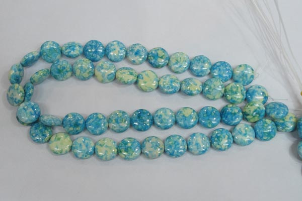 CRF119 15.5 inches 16mm flat round dyed rain flower stone beads