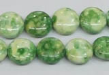 CRF198 15.5 inches 14mm flat round dyed rain flower stone beads