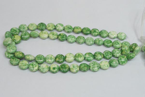 CRF198 15.5 inches 14mm flat round dyed rain flower stone beads